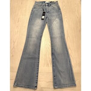 NEW Fashion Nova Light Wash Denim Flare Jeans Embellished Button Pockets Women 3